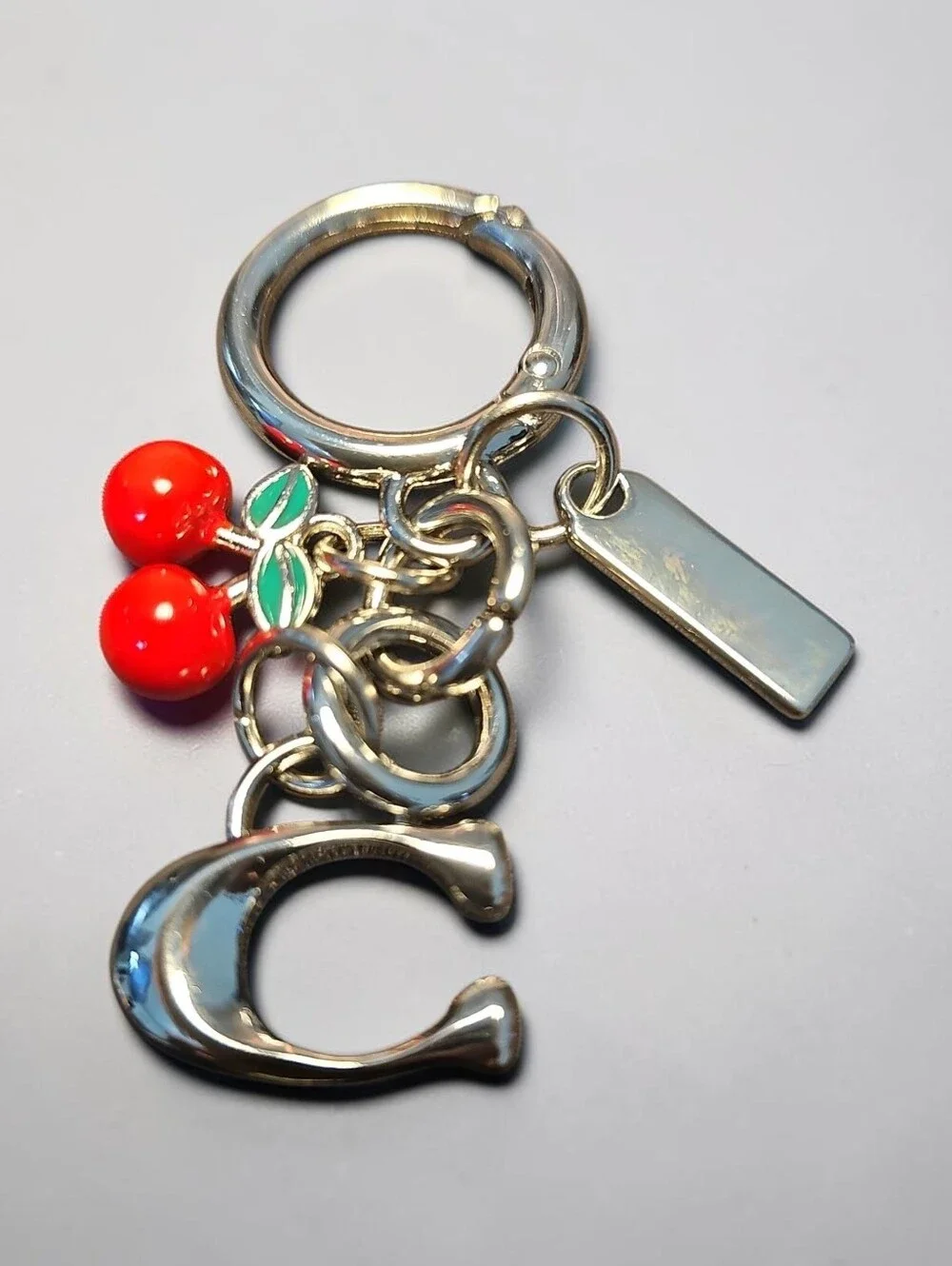 Sassified BOUTIQUE NWT Silver Cherry Charm Keychain with Red Enamel Accents